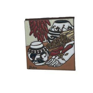 Vintage 1995 Earthtones Krit Tile Chilies Trivet Wall Decor Terracota
